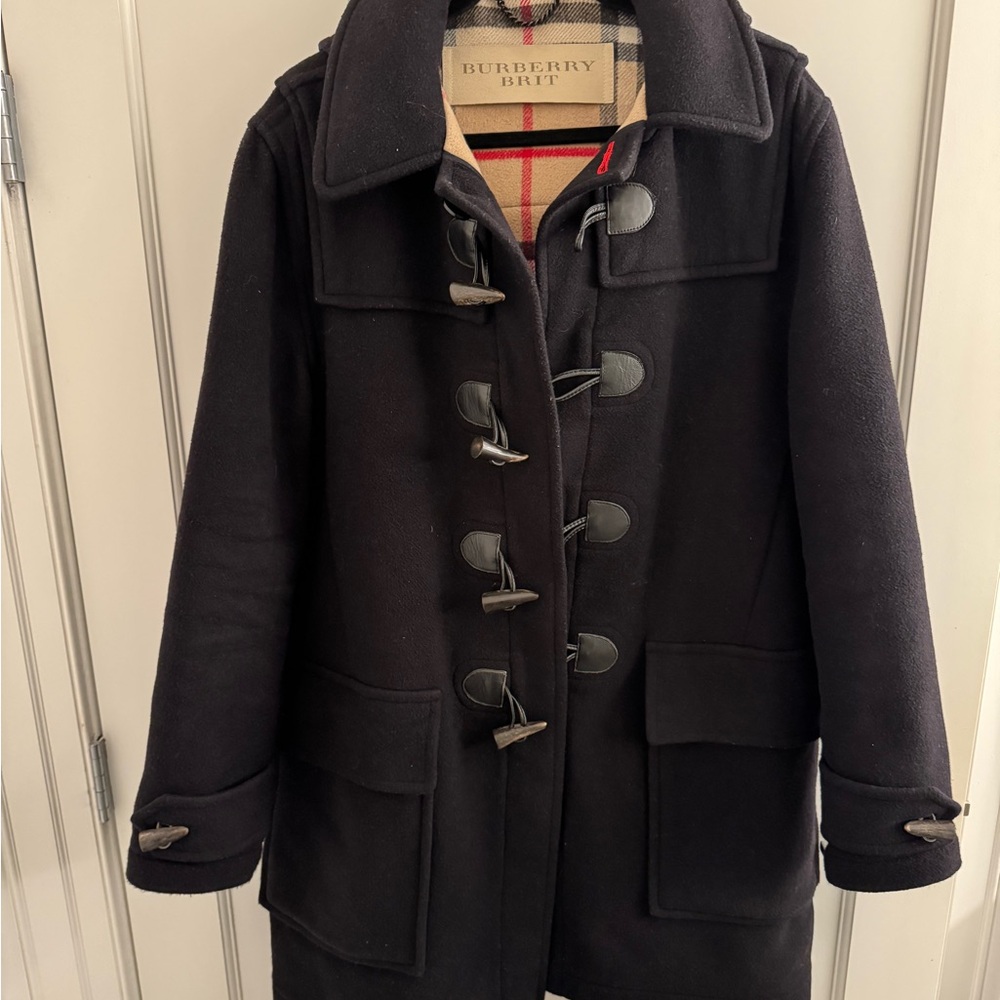 Burberry Black Wool Coat with Iconic Check Lining